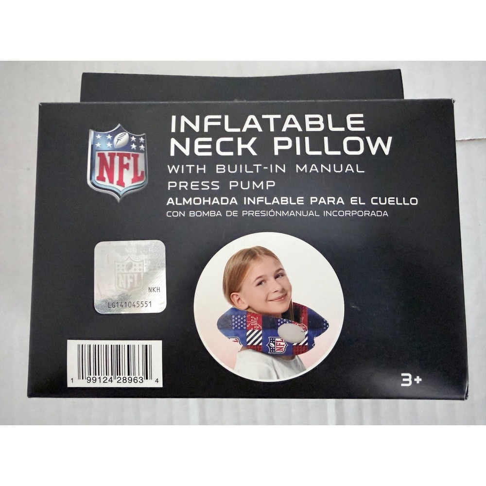 NFL Inflatable Neck Pillow with Built-in Manual Press Pump Travel Accessory NEW